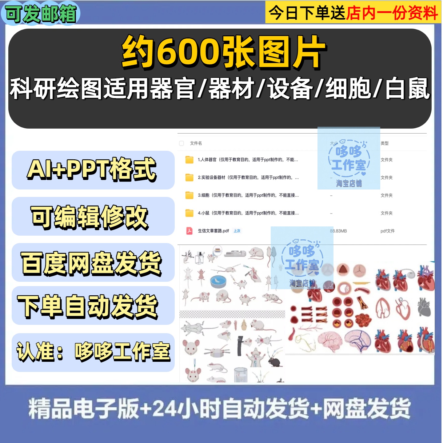 科研绘图PPT和AI素材资料小鼠细胞器官生物医学化学实验设备器材