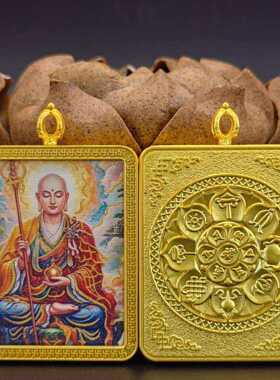 单面描金地藏4x5八宝莲花万字壳唐卡吊坠立体项链饰品装饰礼品