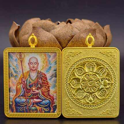 单面描金地藏4x5八宝莲花万字壳唐卡吊坠立体项链饰品装饰礼品