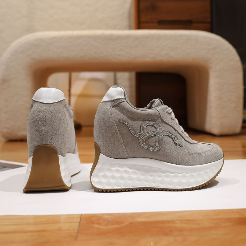 复古潮高跟内增高12CM时尚休闲鞋厚底真皮女小个子轻便运动女鞋子