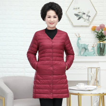 中老年轻薄中长款羽绒服女圆领加肥大码内胆无领打底外套妈妈装冬
