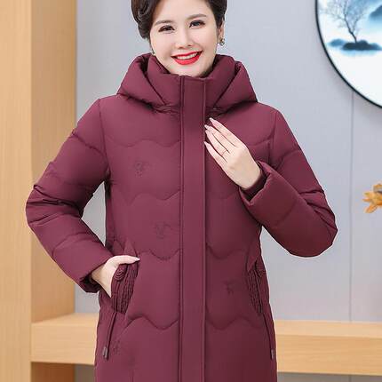 中老年羽绒服女中长款妈妈冬装连帽加厚奶奶太太冬季保暖宽松外套