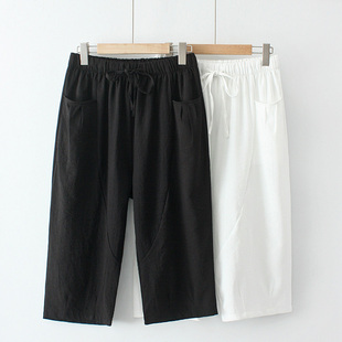 七分裤 中老年妈妈装 女松紧腰直筒阔腿裤 休闲裤 夏200 宽松加肥大码