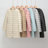 中老年超轻中长款 保暖便捷无领内搭外套冬 羽绒内胆圆领打底妈妈装