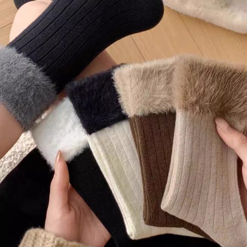 秋冬季中筒袜防羊毛水貂绒