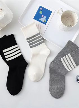 AB不对称袜黑白灰色中筒袜韩国个性百搭夏季款简约网红运动袜子女