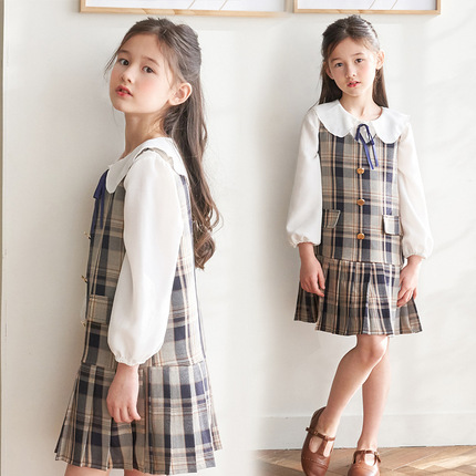 女童连衣裙春季2023新款儿童装韩版洋气雪纺上衣背心裙子两件套潮