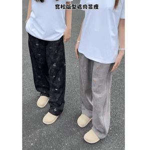 网图  早秋美式撞色休闲宽松直筒破洞弯刀卫裤男女K1238/P55图片