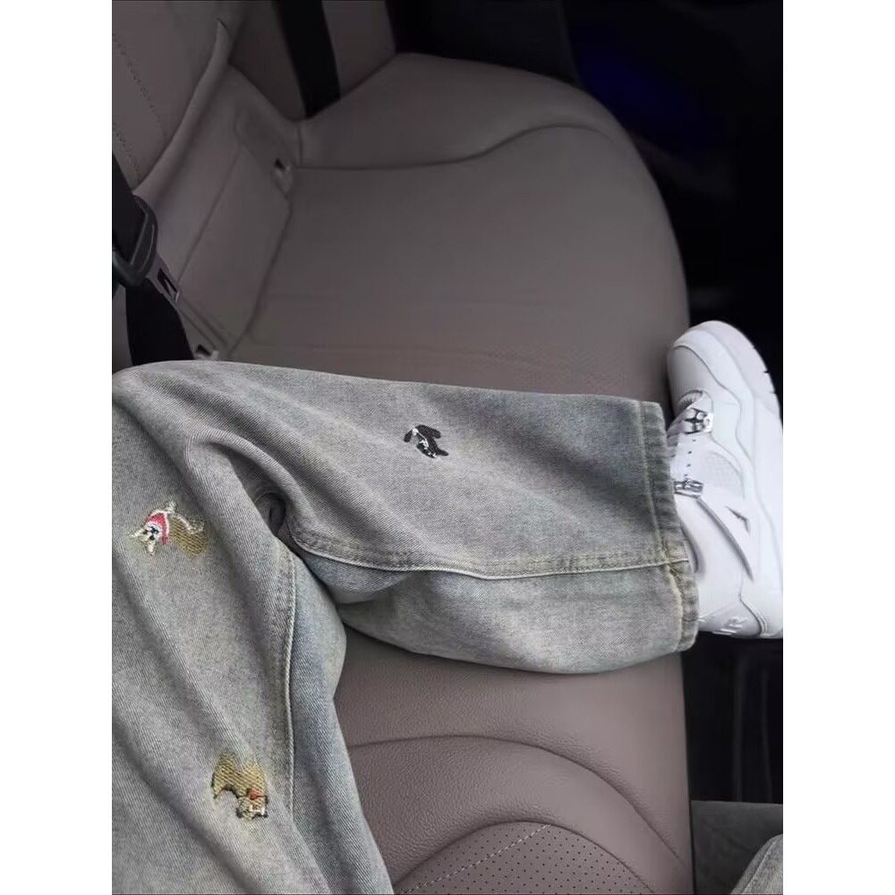 网图现货美式宽松休闲直筒刺绣牛仔裤K858/P45,男装牛仔裤,星座205-3