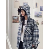 网图404同款原版做法全棉连帽刺绣加厚长袖格子衬衫C8636/P60，男装衬衫，星座205-3
