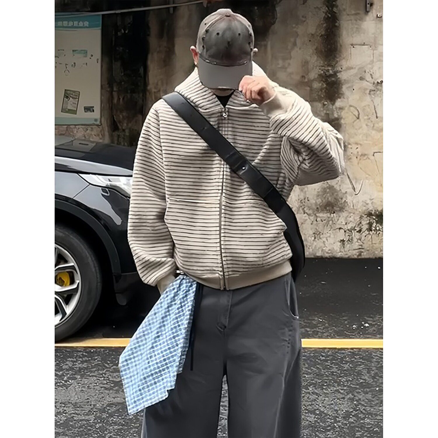 网图现货美式复古条纹拉链开衫连帽卫衣男女W231/P60,男装卫衣,星座205-3