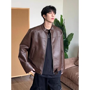 黑色短款pu皮衣外套男春秋美式机车夹克痞帅高级感cleanfit棒球服图片