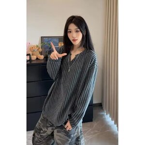 网图现货 早秋肌理感痞帅正肩宽松百搭长袖T恤男女W24/特P25图片