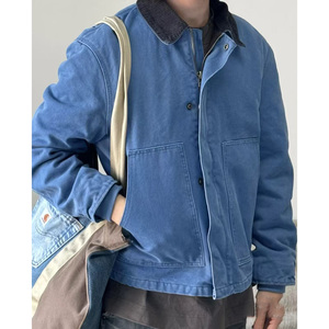 藏蓝色底特律工装外套男款春秋翻领棒球服cleanfit拼接哈灵顿夹克图片