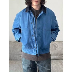藏蓝色底特律工装外套男款春秋翻领棒球服cleanfit拼接哈灵顿夹克图片