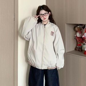现货 秋季美式刺绣防水宽松棒球服民族风夹克男女J178/P75图片