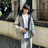 现货秋季拼接廓形美式开衫卫衣男连帽宽松高级感外套WY64/P55，女装短外套，星座205-3