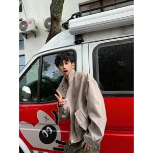 现货 美式cleanfit立领外套男短款痞帅上衣宽松飞行夹克JK997/P75图片