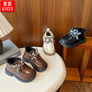 儿童二棉鞋加绒女童小皮鞋2025新款秋冬款小女孩公主防滑宝宝冬鞋