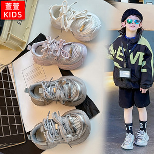 儿童老爹鞋鞋带款女童鞋子厚底男童运动鞋网面透气春秋宝宝休闲鞋