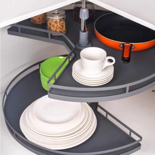 可旋转大容量防滑锅具双层收纳