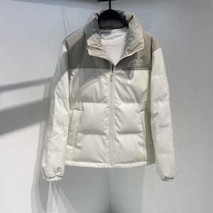 鸟先森羽绒服男2023新款冬季短款加厚立领休闲PU拼接刺绣鸭绒外套
