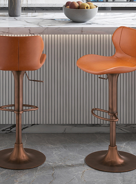 意大利进口头层牛皮真皮吧台椅  升降旋转靠背轻奢设计师款7277