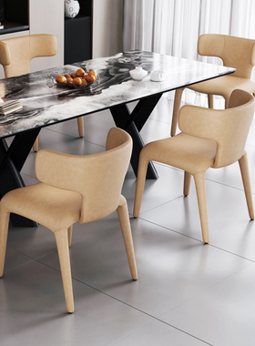 HEDUEN布艺扶手餐椅灰色绒布轻奢高级感餐桌椅子设计师款5919