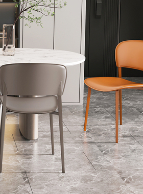 马鞍皮餐椅真皮黑色设计师款法式奶油风轻奢高级感高端椅子5916