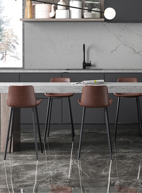 LIWUR真皮吧凳头层牛皮餐椅北欧设计师厨房吧台岛台椅子吧椅H731