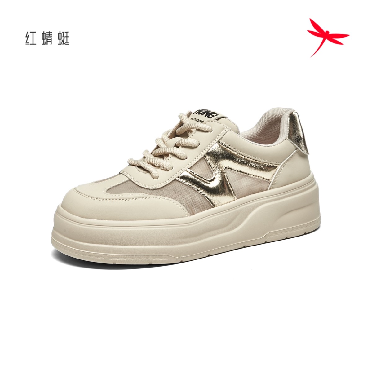 红蜻蜓夏女休闲板鞋网面透气厚底