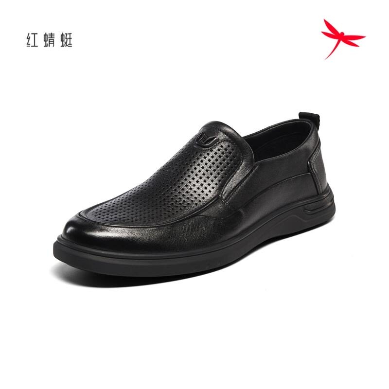 红蜻蜓夏男皮凉鞋洞洞商务大码鞋