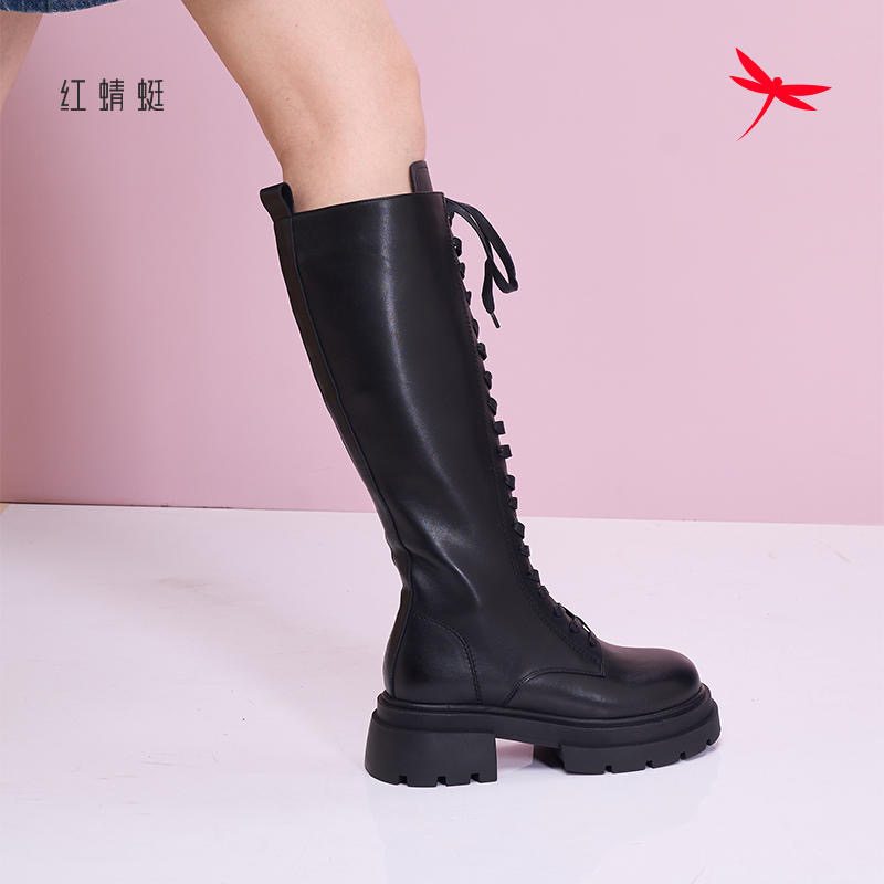 红蜻蜓2023冬季女士高筒皮长靴子