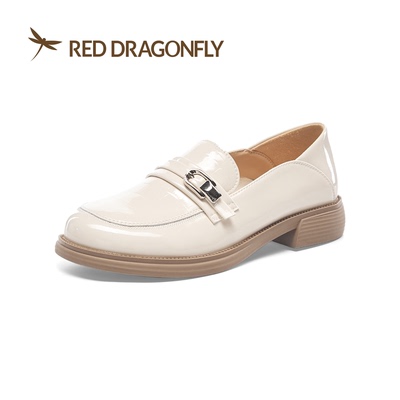 红蜻蜓春女鞋休闲乐福鞋漆皮方跟