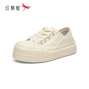 女士休闲板小白鞋 红蜻蜓2025春季 BC62234011平跟珍珠圆头运动防滑