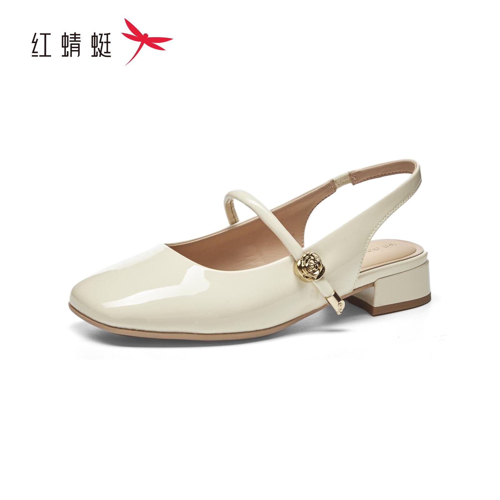 红蜻蜓2025夏女士玛丽珍皮凉鞋BX67027011包头漆皮BX67027012方跟