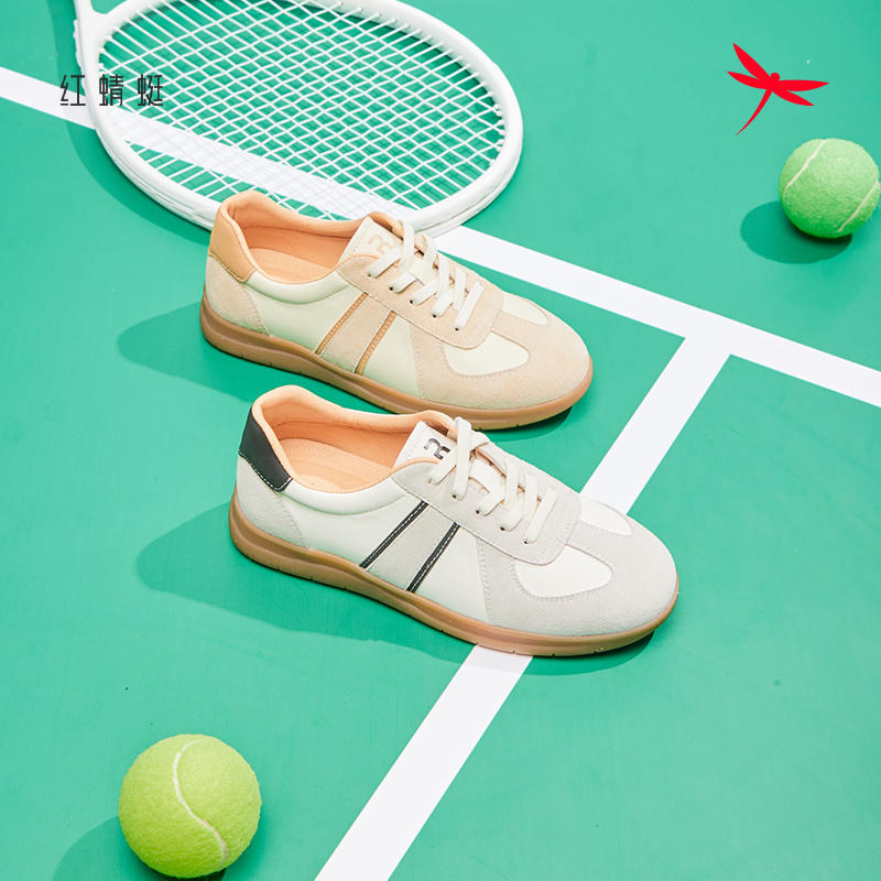 红蜻蜓女鞋撞色休闲运动鞋德训鞋