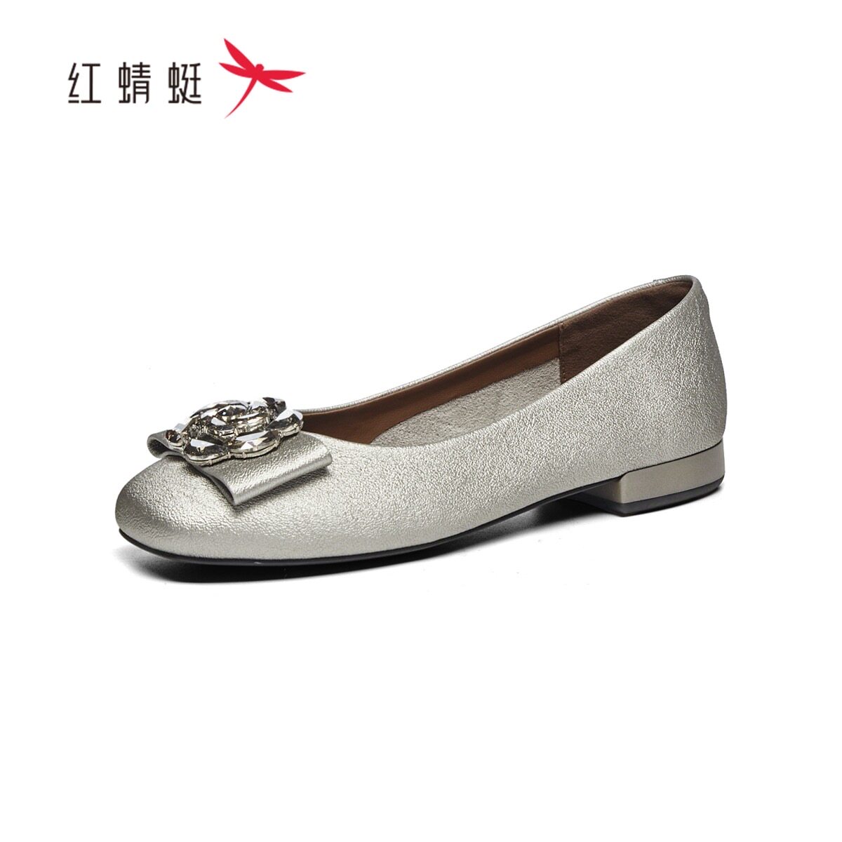 红蜻蜓春季女士单鞋平跟圆头花朵