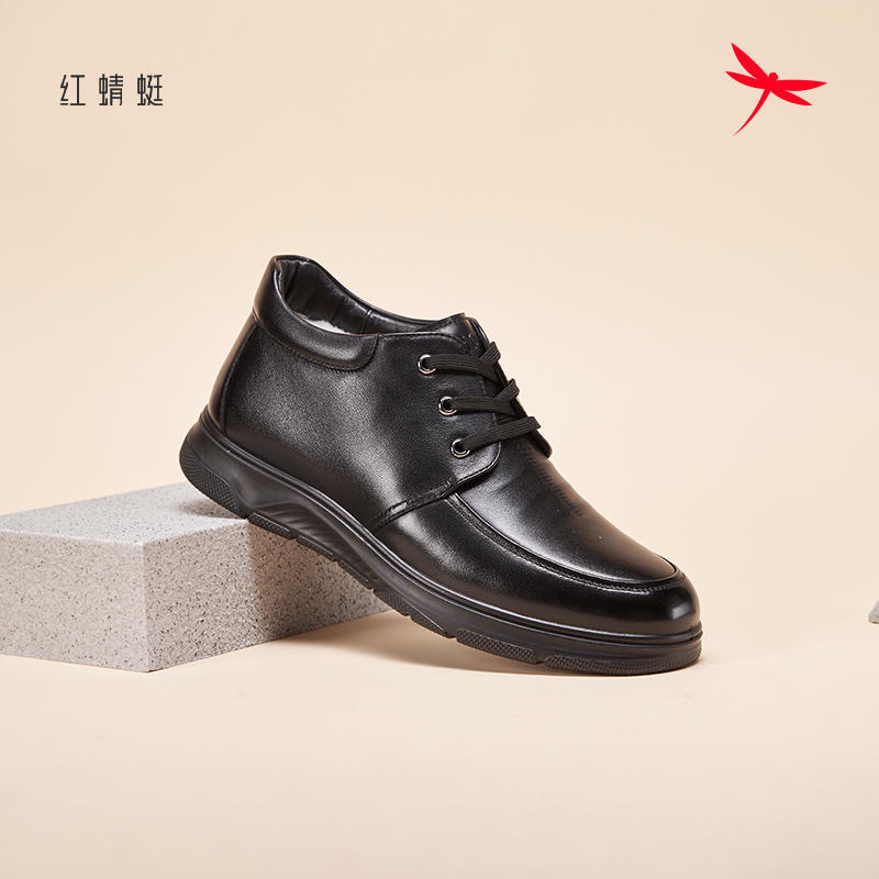 红蜻蜓冬季男士牛皮棉鞋高帮加绒
