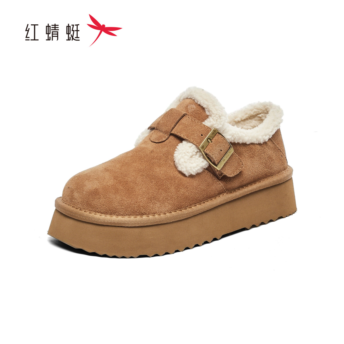 红蜻蜓冬女短筒雪地靴勃肯鞋加绒