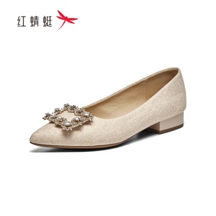 女士皮婚鞋 红蜻蜓2025春季 BC62128011尖头浅口BC62128012水钻方扣