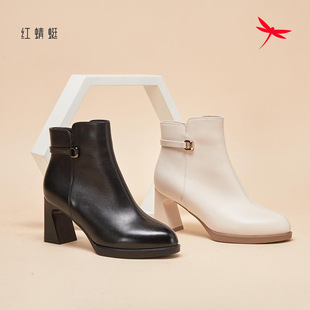 2023红蜻蜓冬季新款女士短筒靴子C41252011H粗方跟C41252012H时尚
