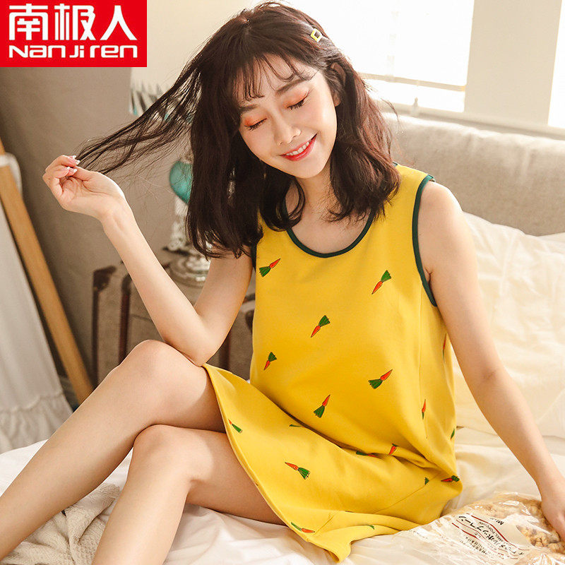 南极人睡裙女夏薄款纯棉背心无袖睡衣可爱少女带胸垫可拆卸家居服在类目 女士内衣/男士内衣/家居服, 睡裙中 - 来自Buy2taobao.com提供专业的淘宝代购服务