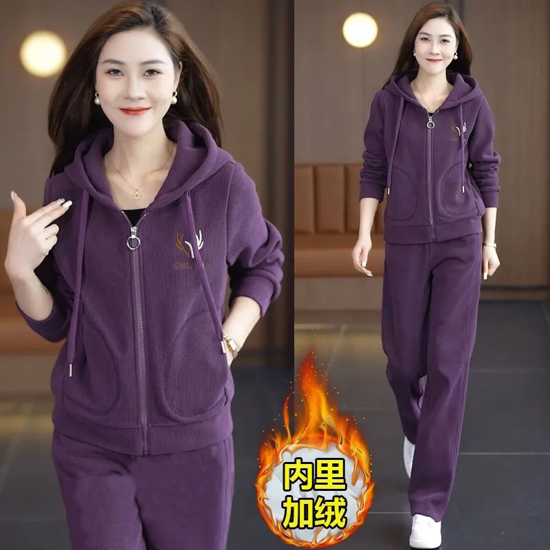 加绒加厚新款休闲运动套装