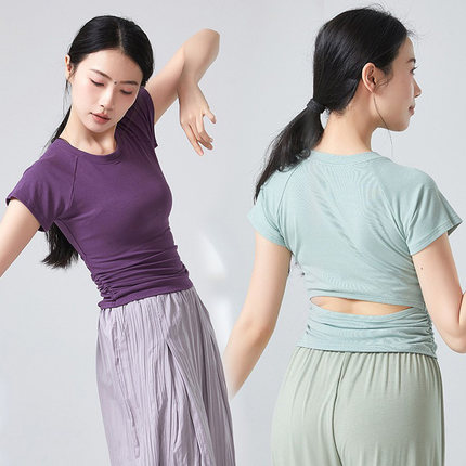 现代舞修身显瘦露背短袖上衣古典中国舞练功服女日常百搭艺考舞蹈