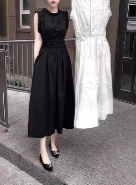 英国cherrykoko夏季新款洋气减龄无袖长款连衣裙韩系收腰女