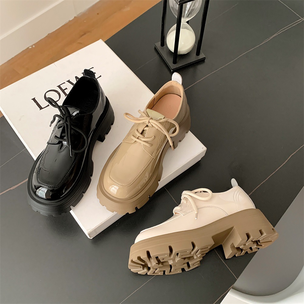 单鞋英伦风学院小皮鞋女厚底漆皮系带乐福鞋复古真皮女鞋舒适百搭