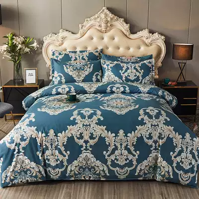 Nordic style thickened brushed four-piece Winter home textile bedding All-cotton bed Simple quilt cover Bed product bed cover