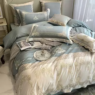 Light luxury style 120 double-strand plush cotton four-piece set of high-end European splicing quilt cover cotton pure cotton bedding