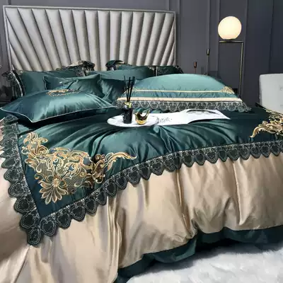 European-style silk cotton lace embroidery four-piece set of high-precision damask pure cotton American villa 1 8m bedding